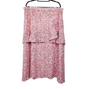 Eloquii Womens Pink Red Strawberry Cherry Print Side Slit Midi Skirt Size 20